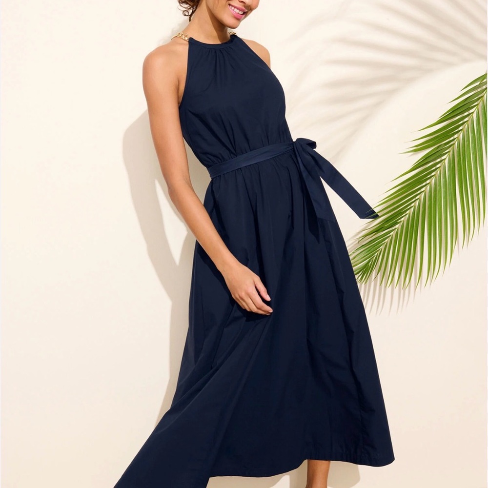 NWT Talbots Navy Tie-Waist Halter Midi Dress